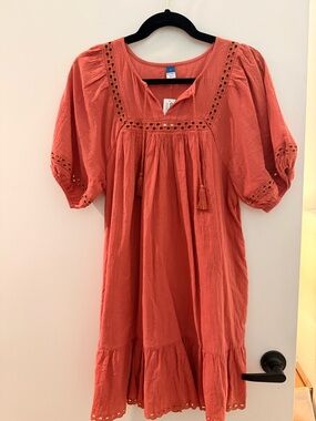 Old Navy Coral Peasant Dress with Tassel Ties